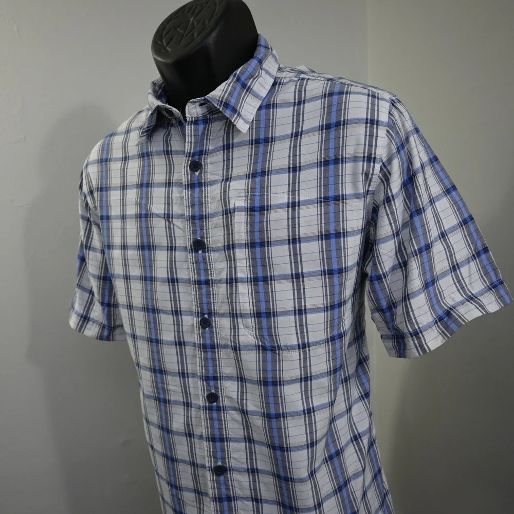 The North Face Button Up‎ Mens M Regular Blue White Plaid Short Sleeve Nylon